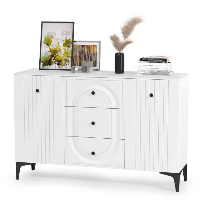 Два широких комода Валенсия и четыре навесных полки цвет белый шагрень