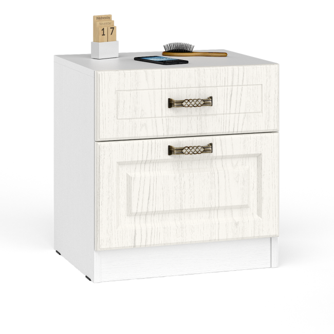 Кровать 1600 Ливерпуль с основанием и двумя тумбами с полками цвет ясень ваниль/белый