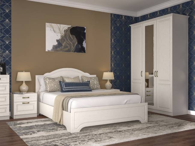 Кровать 1600 Ливерпуль с основанием и двумя тумбами цвет ясень ваниль/белый