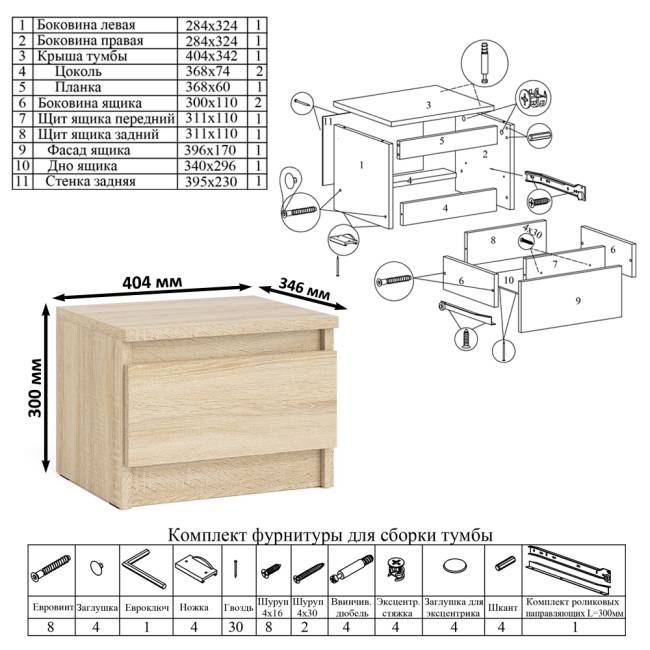 Двухтумбовый стол компьютерный Мори МС-2 с тумбочкой с ящиком и полкой на 1200 цвет дуб сонома