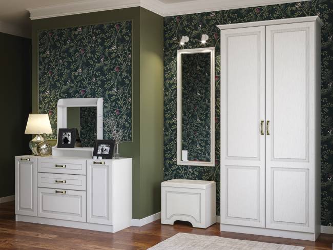 Пуф с высоким зеркалом Ливерпуль цвет ясень ваниль/белый/эко-кожа гранд белый