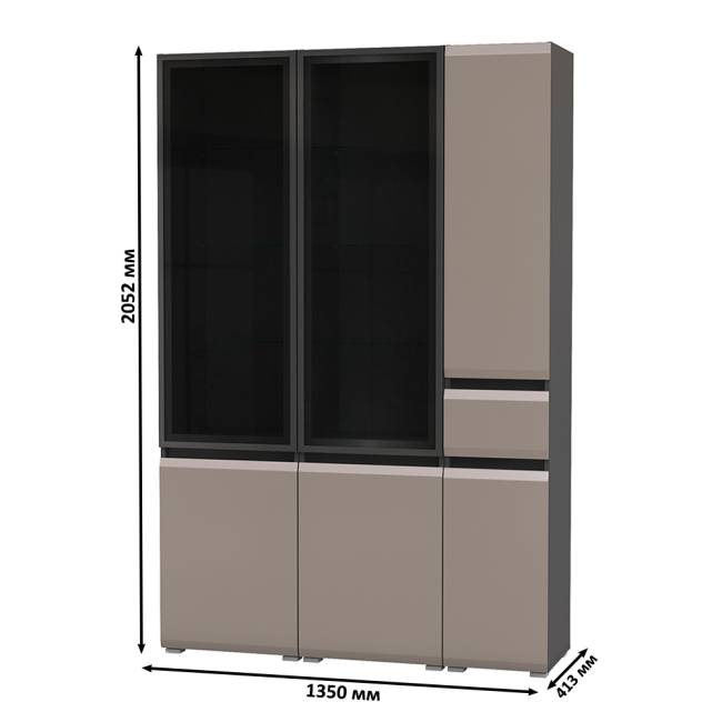 Два шкафа-витрины Сидней 13.201 и пенал-шкаф с ящиком Сидней цвет антрацит/МДФ веллюто капучино