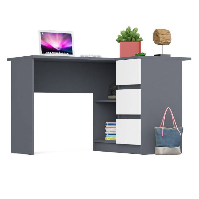 Угловой компьютерный стол Мори МС-16 правый цвет графит/белый