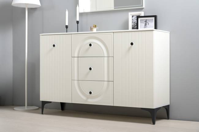 Валенсия два комода-тумбы и сервант три дверки № 123 цвет белый шагрень