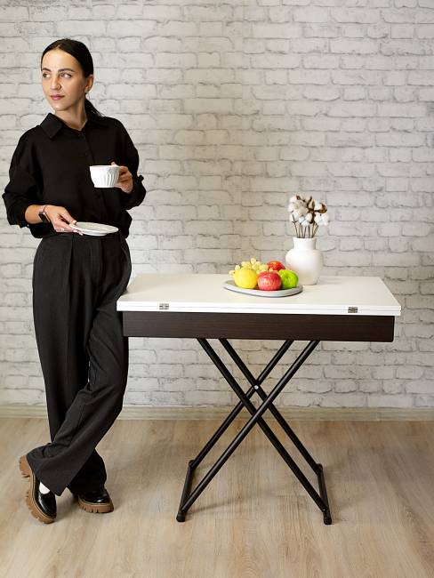 Стол-трансформер Лерон белый/черный