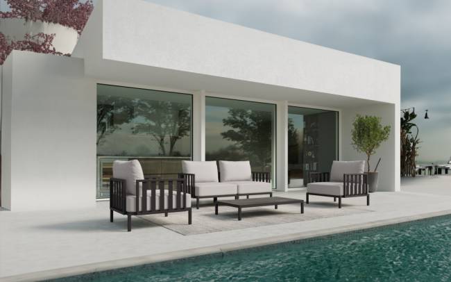 Диван модульный Slim Stripe антрацит, светло-серый 1480х740х687 мм