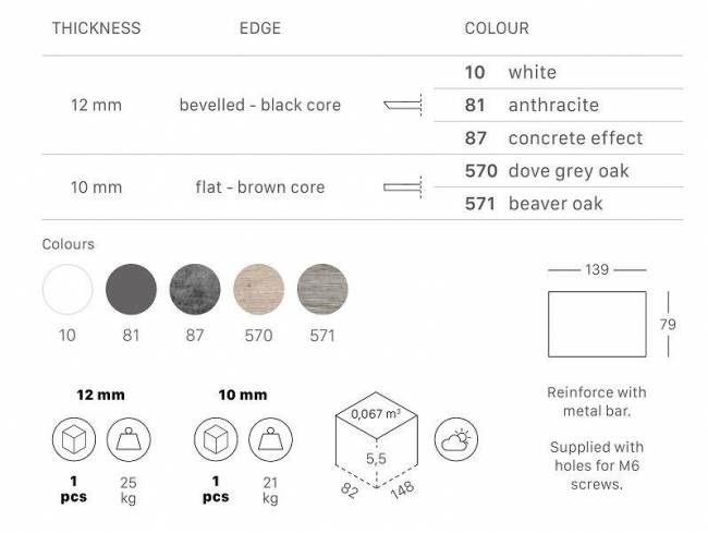 Столешница прямоугольная для подстолья Tiffany состаренный серый дуб 1400х800х10 мм
