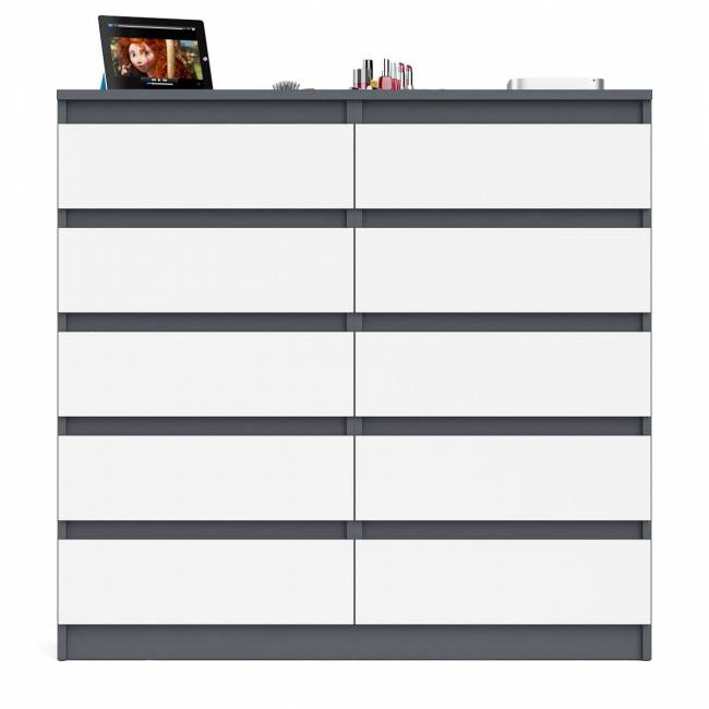 Комод высокий на десять выдвижных ящиков Мори МК1200.10 цвет графит/белый Комод высокий на десять выдвижных ящиков Мори МК1200.10 цвет графит/белый