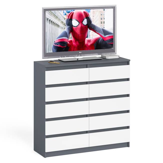 Комод высокий на десять выдвижных ящиков Мори МК1200.10 цвет графит/белый Комод высокий на десять выдвижных ящиков Мори МК1200.10 цвет графит/белый
