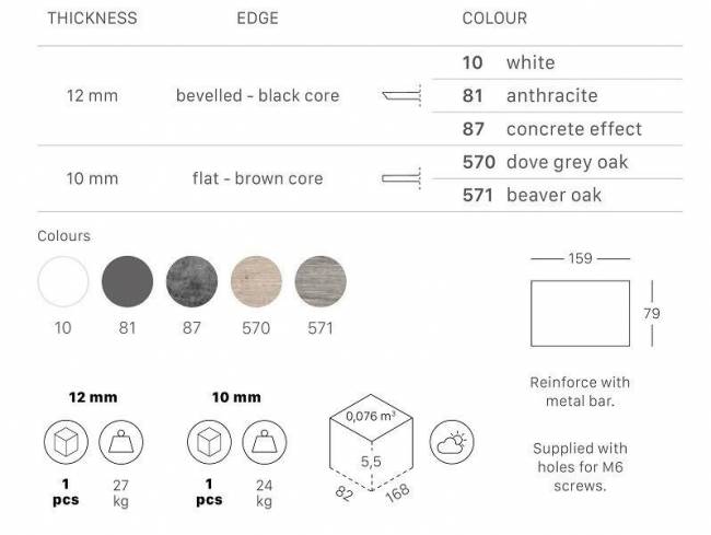 Столешница прямоугольная для подстолья Tiffany состаренный серый дуб 1600х800х10 мм