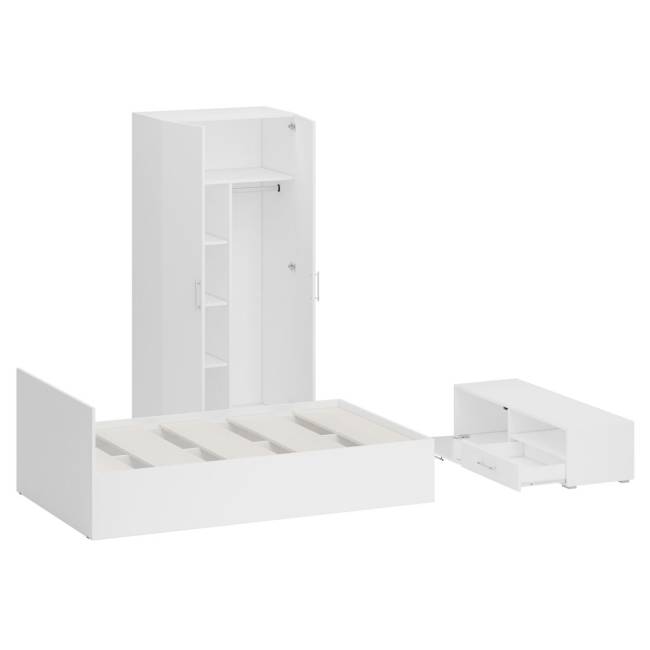 Спальня белая Стандарт № 3 с кроватью 1200 цвет белый/фасады ТВ тумбы МДФ белый глянец Спальня белая Стандарт № 3 с кроватью 1200 цвет белый/фасады ТВ тумбы МДФ белый глянец