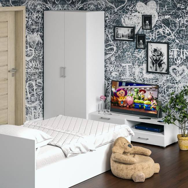 Спальня белая Стандарт № 3 с кроватью 1200 цвет белый/фасады ТВ тумбы МДФ белый глянец Спальня белая Стандарт № 3 с кроватью 1200 цвет белый/фасады ТВ тумбы МДФ белый глянец