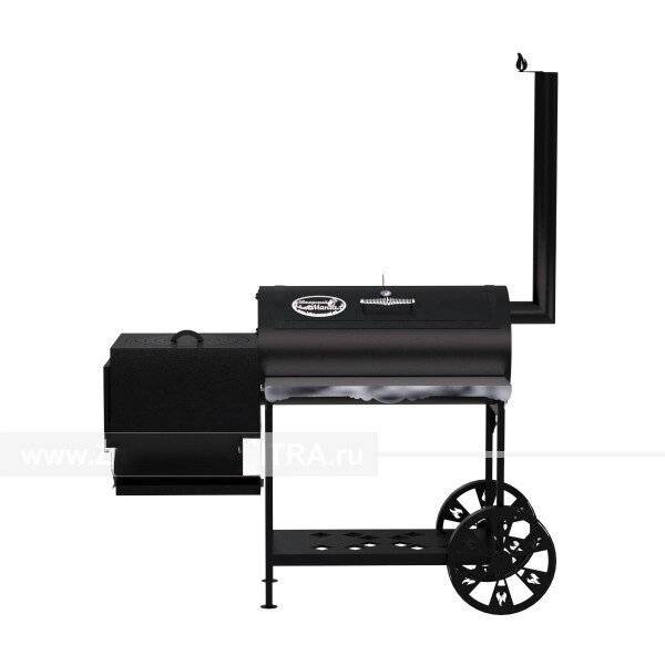 Гриль-Смокер казан XL, из стали толщиной 5 мм, печь слева, в термостойкой покраске