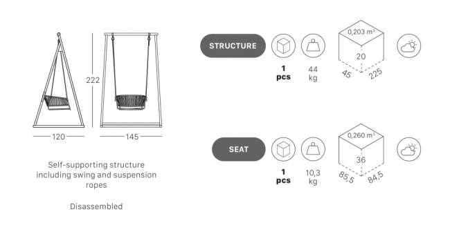 Качели плетеные Lisa Swing желтый, серебристый 1450х1200х2220 мм