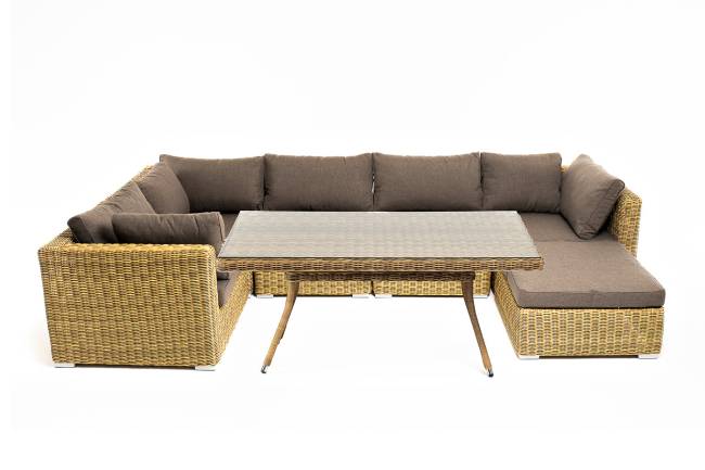 "Лунго" обеденная группа угловая из искусственного ротанга, цвет соломенный "Лунго" обеденная группа угловая из искусственного ротанга, цвет соломенный