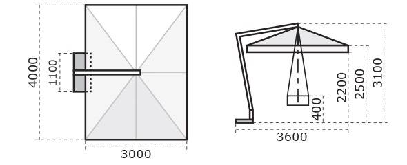 Зонт профессиональный 3х4 м Rimini Braccio белый, серо-коричневый 3000х4000 мм