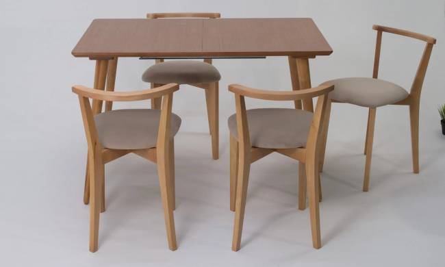 Стол Монте 120 натур со стульями Франк натур велюр бежевый