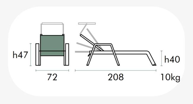 Шезлонг-лежак металлический Leisure 2080х720х400 мм Шезлонг-лежак металлический Leisure 2080х720х400 мм