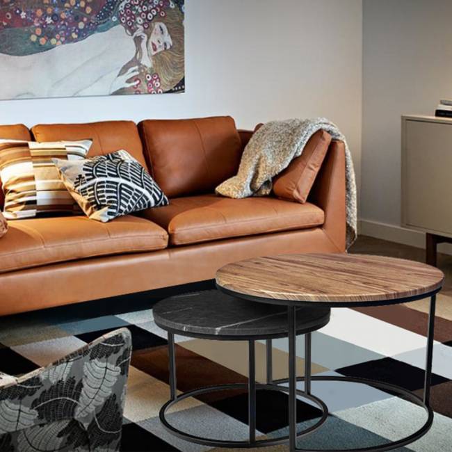 Набор кофейных столиков Tango бежевый мрамор с чёрными ножками, 2шт Набор кофейных столиков Tango бежевый мрамор с чёрными ножками, 2шт