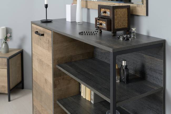 Два комода с дверками и ящиками и навесная полка Трувор цвет дуб гранж песочный/интра