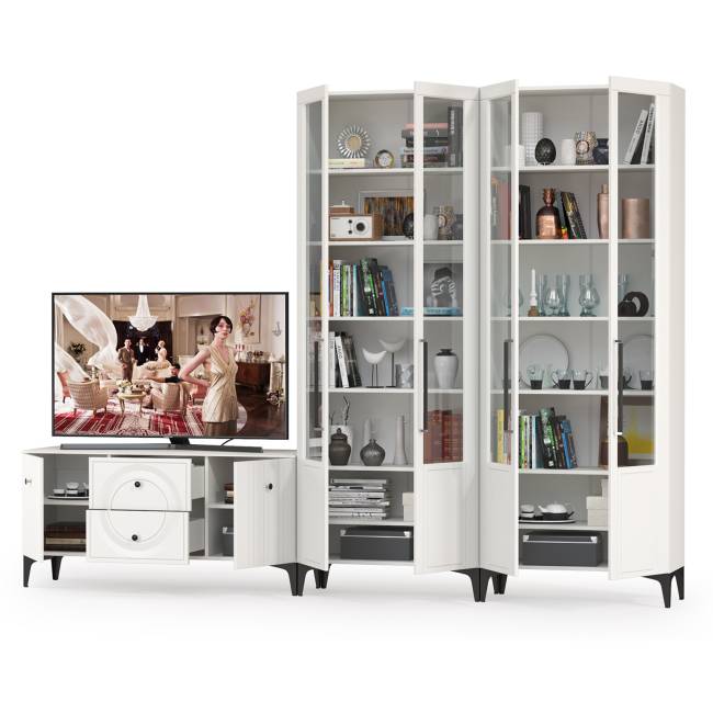 Два серванта и тумба под аппаратуру Валенсия цвет белый шагрень