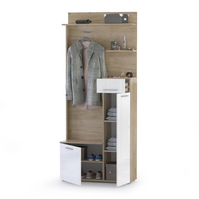 Прихожая Лайн 10.16 цвет дуб крафт серый/фасады МДФ белый глянец Прихожая Лайн 10.16 цвет дуб крафт серый/фасады МДФ белый глянец