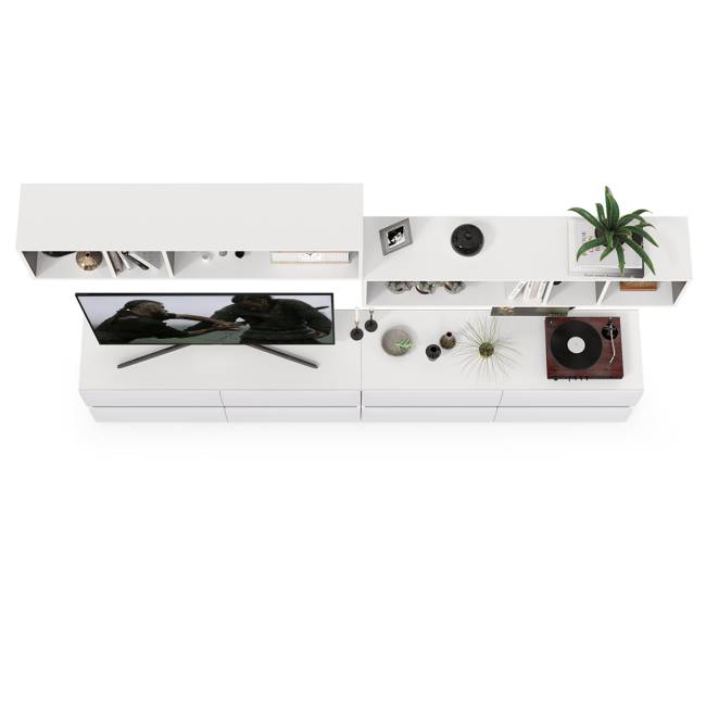 Две ТВ тумбы Сидней с полками цвет белый/чёрный/фасады МДФ белый глянец Две ТВ тумбы Сидней с полками цвет белый/чёрный/фасады МДФ белый глянец