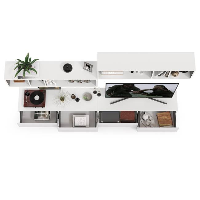 Две ТВ тумбы Сидней с полками цвет белый/чёрный/фасады МДФ белый глянец Две ТВ тумбы Сидней с полками цвет белый/чёрный/фасады МДФ белый глянец