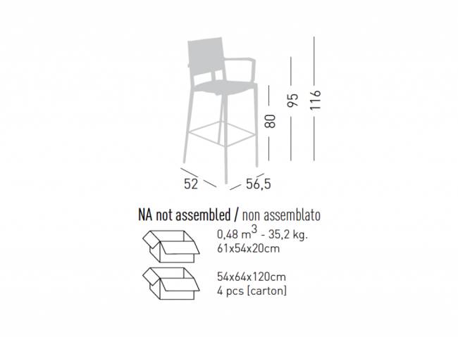 Кресло пластиковое барное Kalipa B 565х520х1160 мм Кресло пластиковое барное Kalipa B 565х520х1160 мм