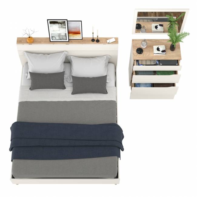 Кровать 1600 двуспальная Муссон 11.41 с основанием и комод с зеркалом цвет белый/дуб эндгрейн элегантный