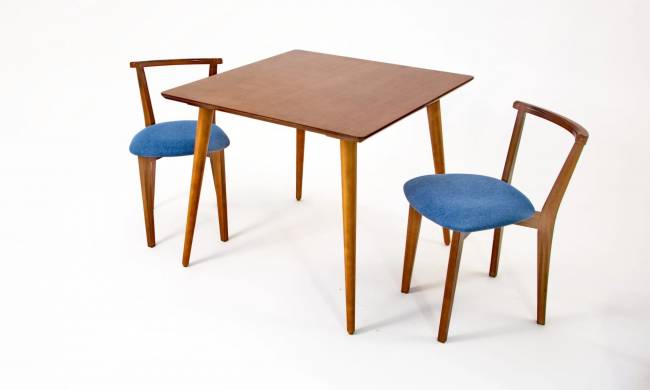 Стол Монте М 100 орех со стульями Франк орех рогожка синий Стол Монте М 100 орех со стульями Франк орех рогожка синий